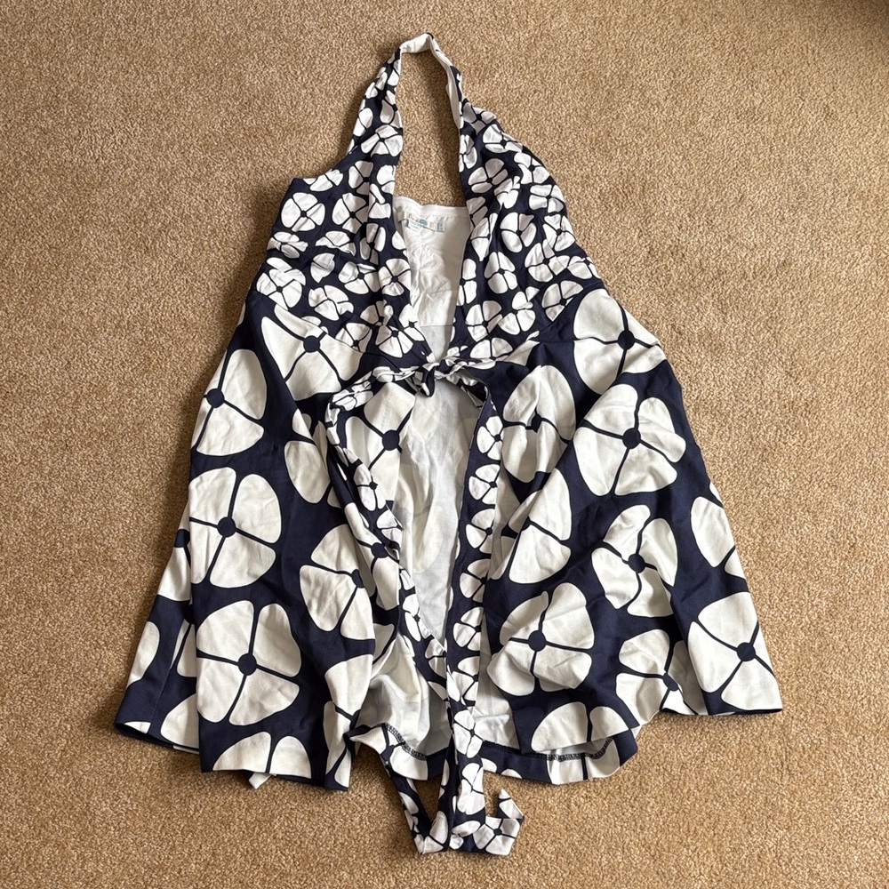 Boden Navy and White Floral halter Tank Top tie front 4R 4 regular